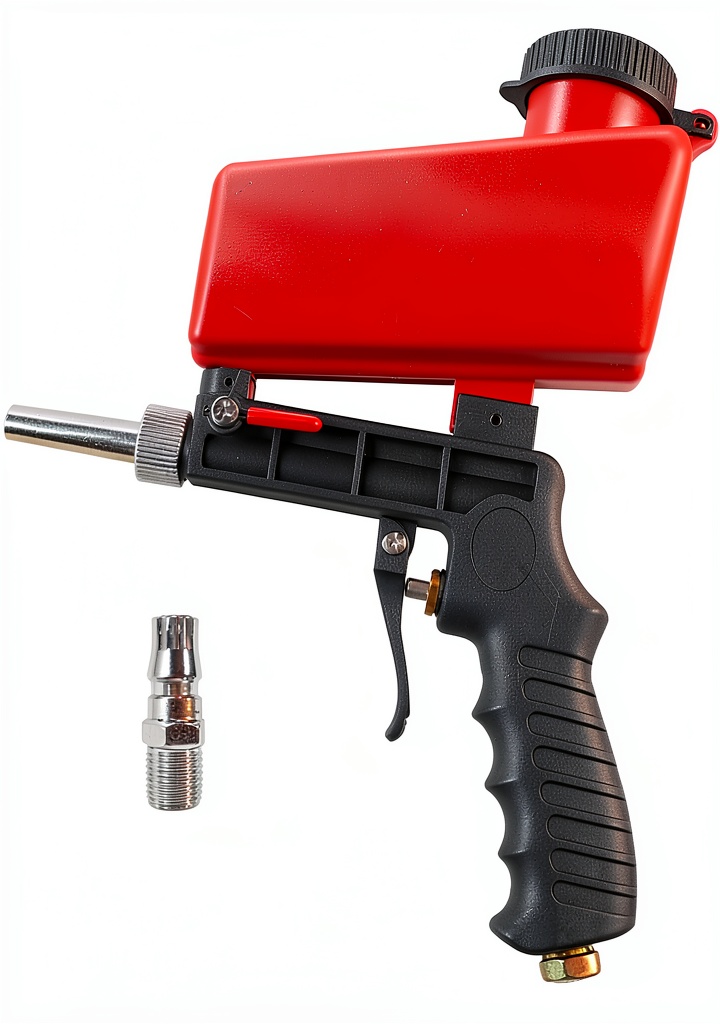 YWHWLX Sand Blaster Gun Red Aluminum 9L being used on a car chassis in a garage