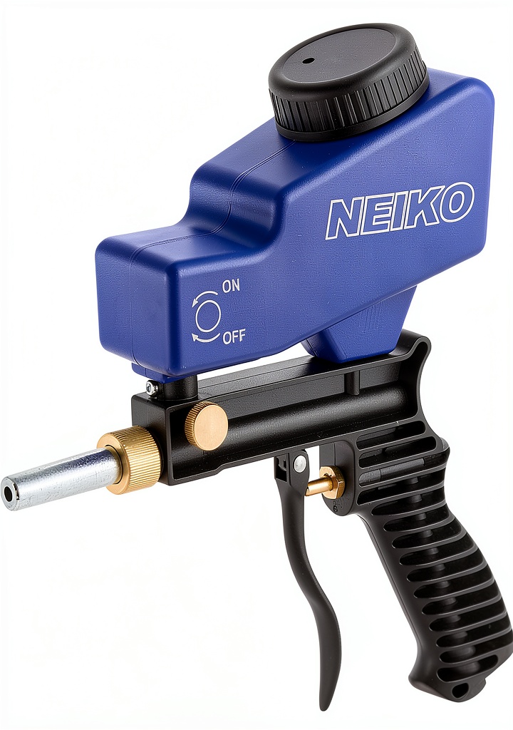 Neiko air sand blaster gun showing gravity feed hopper