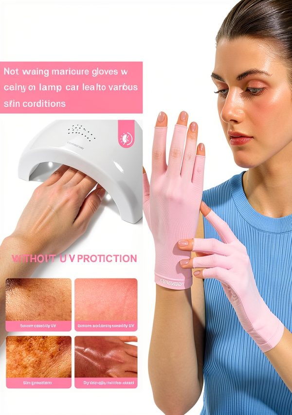 Pink UV Nail Lamp Gloves KUTUBORYU Fingerless Gel Protection Liners-3
