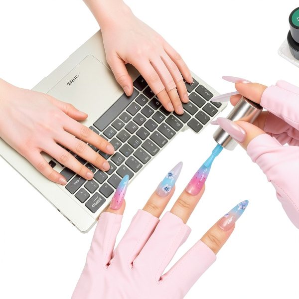 Pink UV Nail Lamp Gloves KUTUBORYU Fingerless Gel Protection Liners-4
